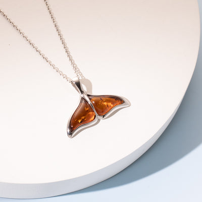 Genuine Baltic Amber Whale Tail Pendant Necklace in Sterling Silver creative 2