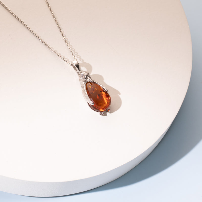 Genuine Baltic Amber Penguin Pendant Necklace in Sterling Silver creative 2