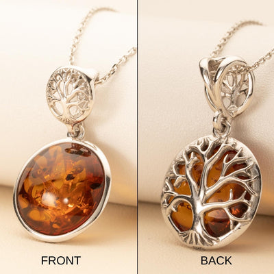 Genuine Baltic Amber Double-sided Tree of Life Pendant Necklace in Sterling Silver creative