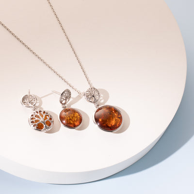 Genuine Baltic Amber Double-sided Tree of Life Pendant Necklace in Sterling Silver creative 2