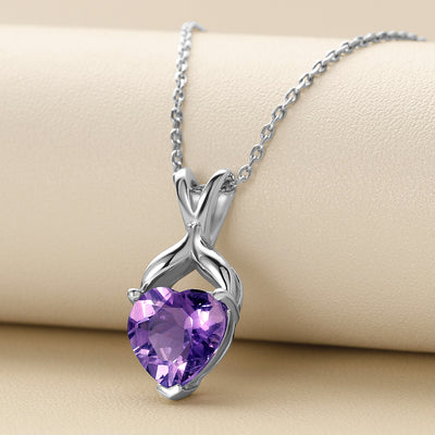 Heart Shape Amethyst Pendant Necklace Sterling Silver 2.25 Carats