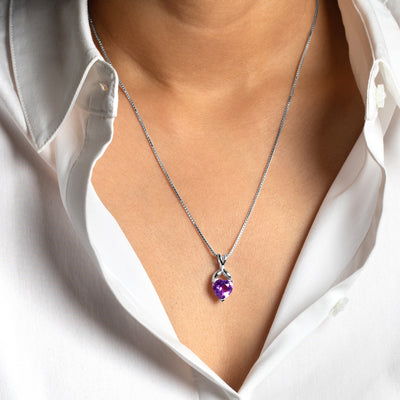 Heart Shape Amethyst Pendant Necklace Sterling Silver 2.25 Carats