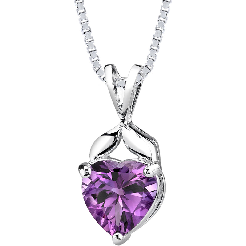 Heart Shape Amethyst Pendant Necklace Sterling Silver 2.25 Carats