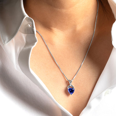 Heart Shape Blue Sapphire Pendant Necklace Sterling Silver 3.50 Carats