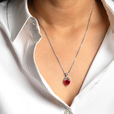 Heart Shape Ruby Pendant Necklace Sterling Silver 3.50 Carats