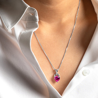 Heart Shape Pink Sapphire Pendant Necklace Sterling Silver 3.50 Carats