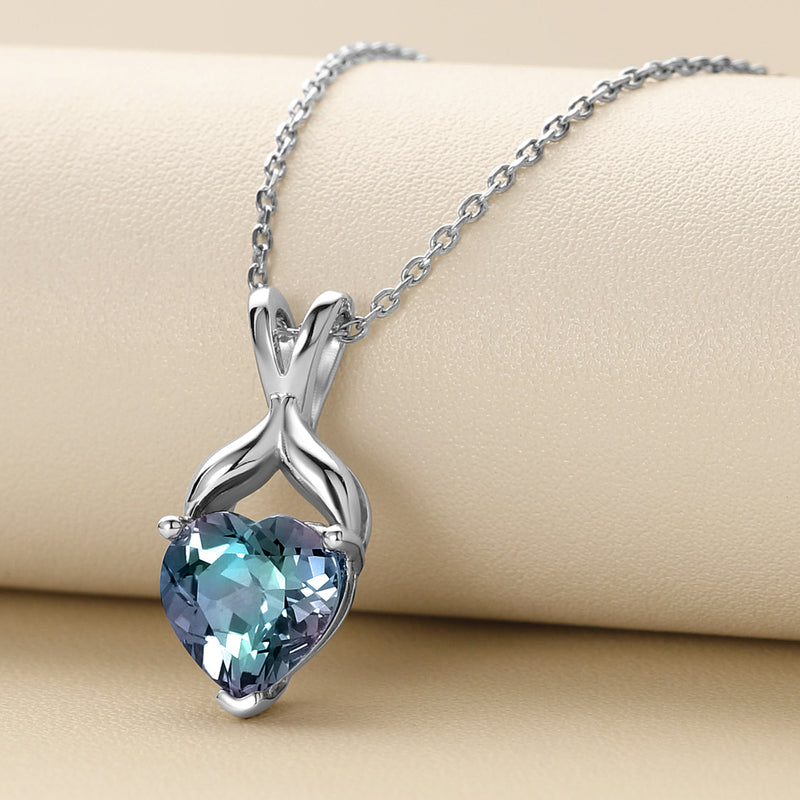 Heart Shape Alexandrite Pendant Necklace Sterling Silver 3.50 Carats