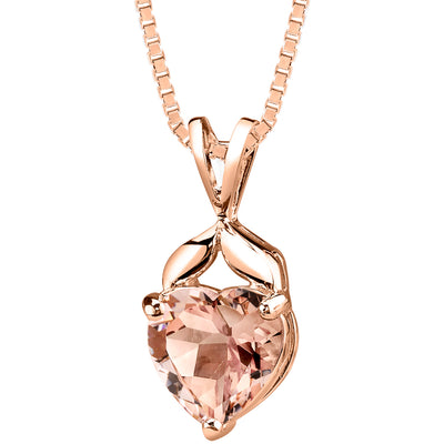 Heart Shape Morganite Pendant Necklace Rose-tone Sterling Silver 2.25 Carats