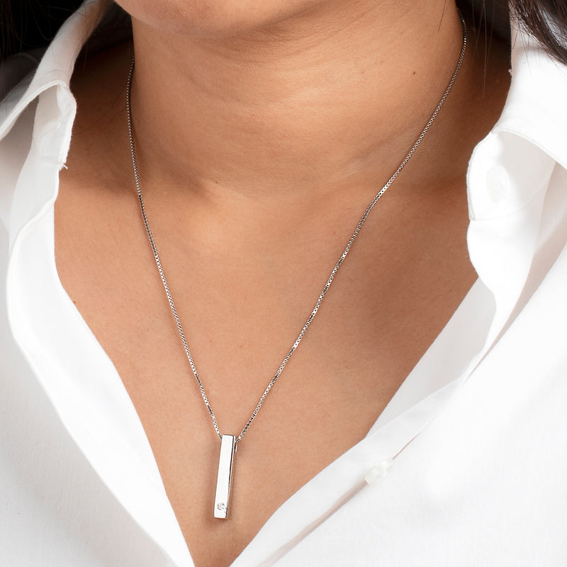 Lab Grown Diamond Vertical Bar Pendant Necklace in Sterling Silver