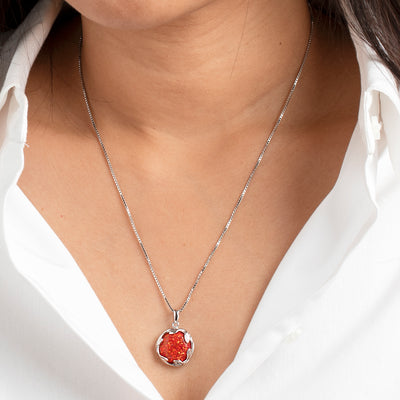 Created Red Fire Opal Pendant Necklace in Sterling Silver, 3 Carats