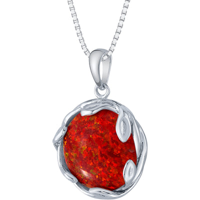 Created Red Fire Opal Pendant Necklace in Sterling Silver, 3 Carats