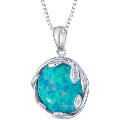 Created Teal Fire Opal Pendant Necklace in Sterling Silver, 3 Carats