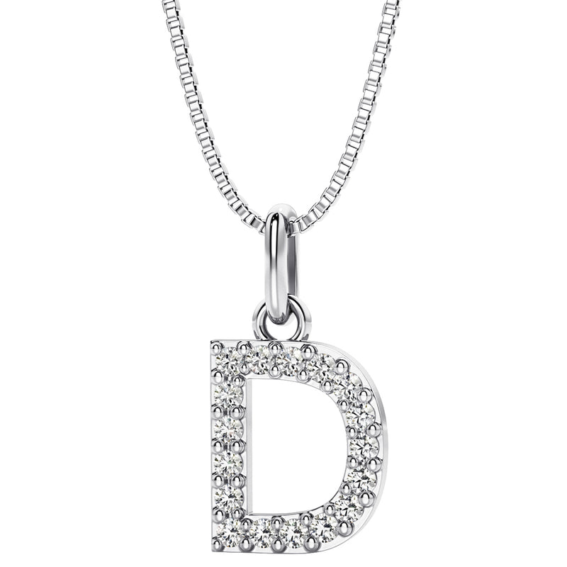 Peora letter D lab grown diamonds alphabel initial charm pendant necklace sterling silver