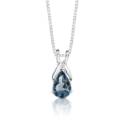 London Blue Topaz Pendant Necklace Sterling Silver Pear 1.5 Cts