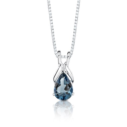 London Blue Topaz Pendant Necklace Sterling Silver Pear 1.5 Cts