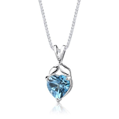 London Blue Topaz Pendant Necklace Sterling Silver Heart 3 Cts