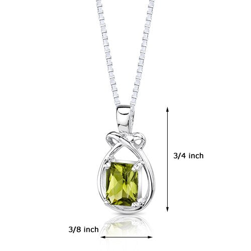 Peridot Pendant Necklace Sterling Silver Radiant 1.5 Carats
