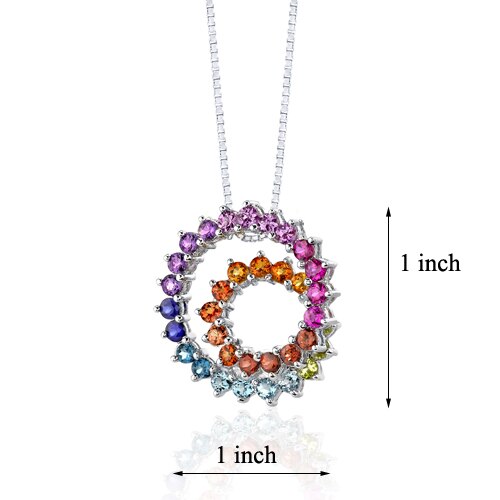 Rainbow Pendant Necklace Sterling Silver Round Shape 5 Carats