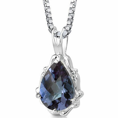 Alexandrite Pendant Necklace Sterling Silver Pear 2.25 Carats