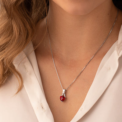Ruby Pendant Necklace Sterling Silver Heart Shape 3 Carats