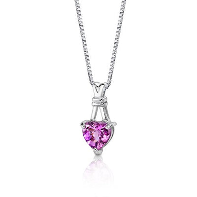 Pink Sapphire Pendant Necklace Sterling Silver Heart 3 Carats SP8322