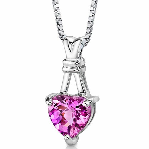 Pink Sapphire Pendant Necklace Sterling Silver Heart 3 Carats SP8322