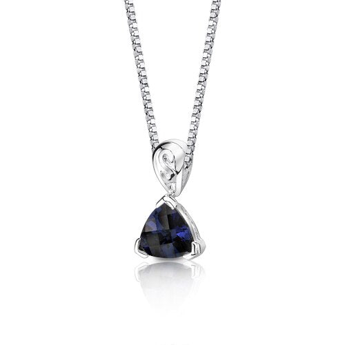 Blue Sapphire Pendant Necklace Sterling Silver Trillion 3 Carat