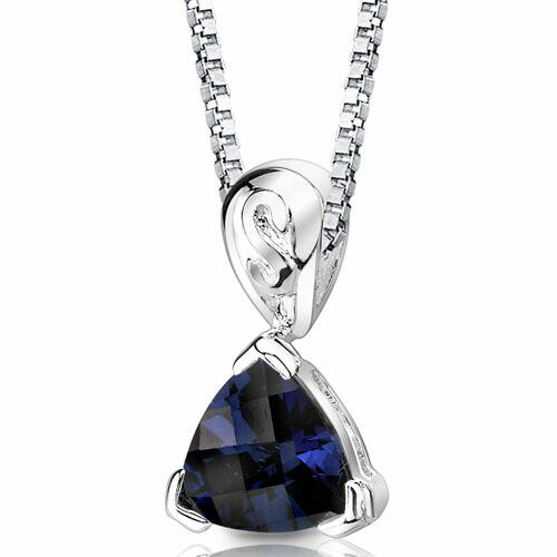Blue Sapphire Pendant Necklace Sterling Silver Trillion 3 Carat