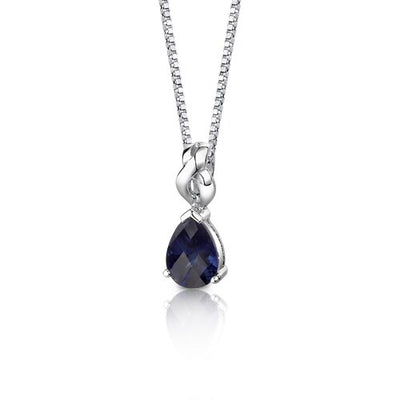 Blue Sapphire Pendant Necklace Sterling Silver Pear 3 Carats