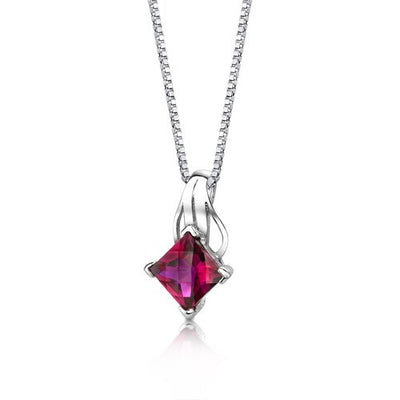 Ruby Solitaire Pendant Necklace Sterling Silver 3 Carats Princess Cut