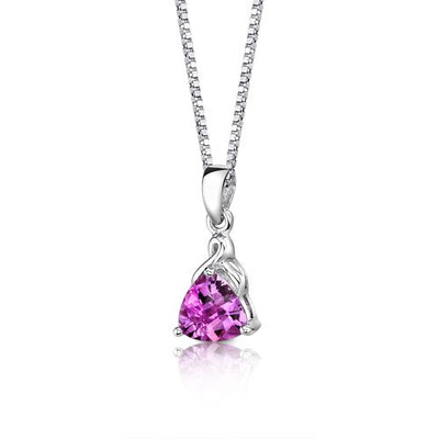 Pink Sapphire Pendant Necklace Sterling Silver Trillion 3 Carat