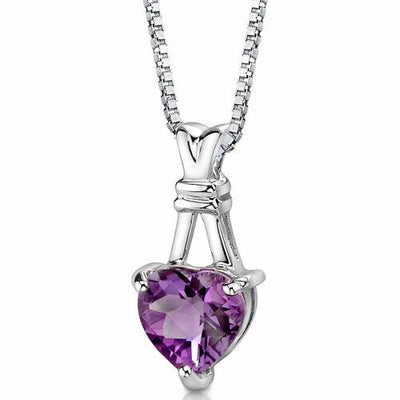 Amethyst Pendant Necklace Sterling Silver Heart 2.25 Carats