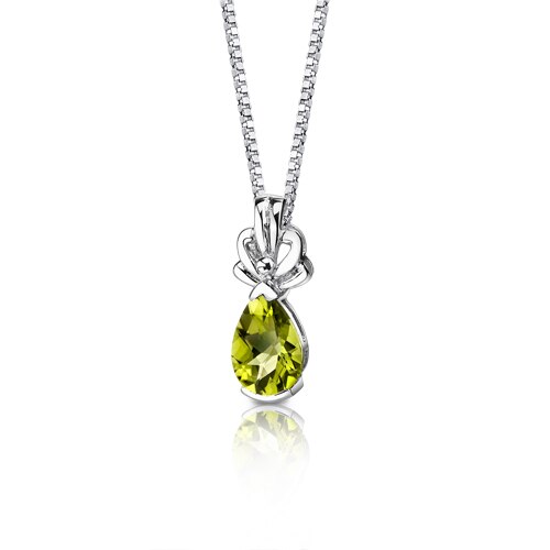 Peridot Pendant Necklace Sterling Silver Pear Shape 2 Carats