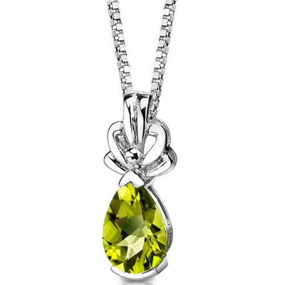 Peridot Pendant Necklace Sterling Silver Pear Shape 2 Carats
