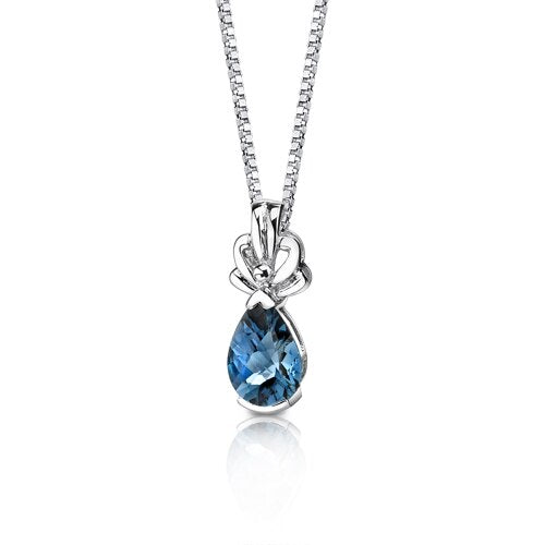 London Blue Topaz Pendant Sterling Silver Pear 2.25 Carats