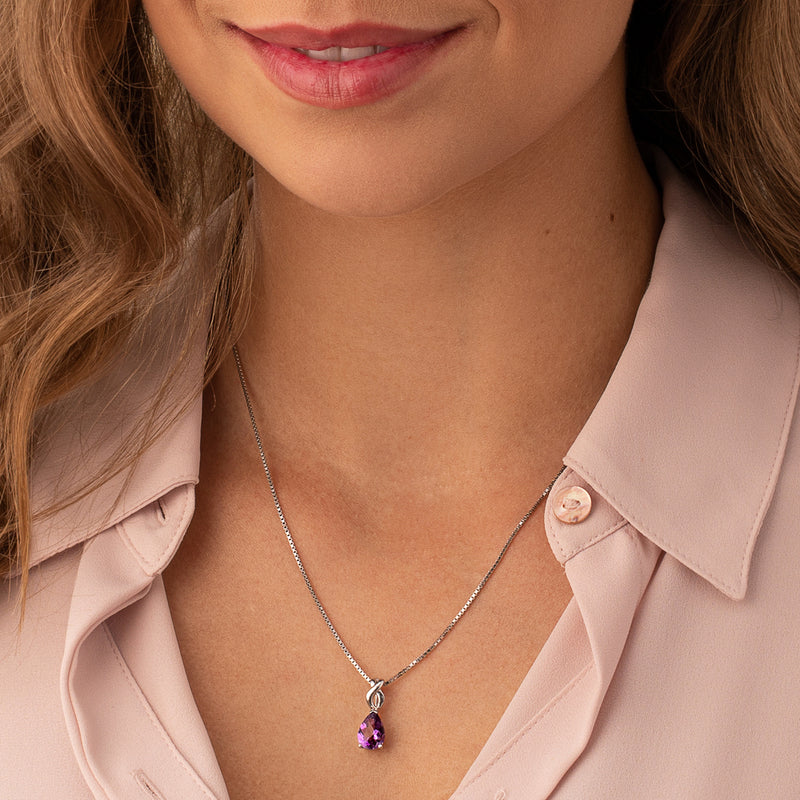 Amethyst Pendant Necklace Sterling Silver Pear Shape 1.5 Carats