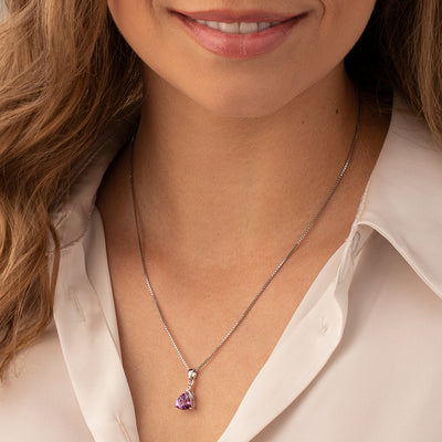 Amethyst Pendant Necklace Sterling Silver Trillion 1.5 Carats