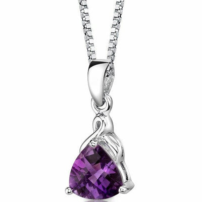 Amethyst Pendant Necklace Sterling Silver Trillion 1.5 Carats
