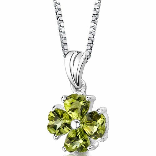 Peridot Pendant Necklace Sterling Silver Heart Shape 2 Carats