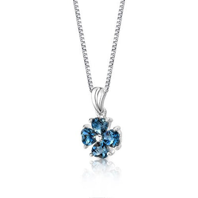 London Blue Topaz Pendant Necklace Sterling Silver Heart 2 Cts