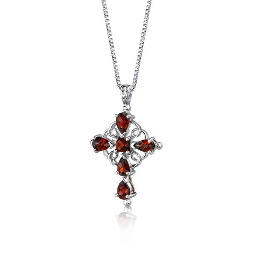 Garnet Pendant Necklace Sterling Silver Pear Shape 3 Carats