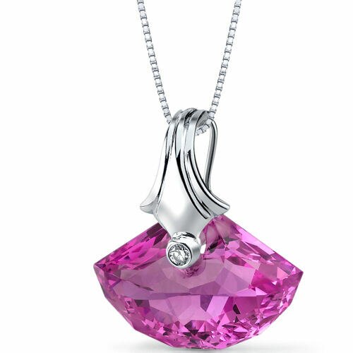 Pink Sapphire Pendant Necklace Sterling Silver Shell Cut 21 Cts