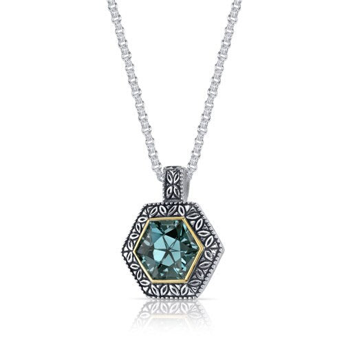 Green Spinel Pendant Sterling Silver Hexagon Shape 8.25 Carats
