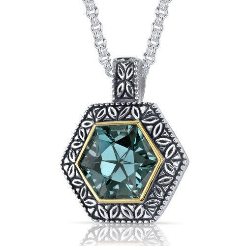 Green Spinel Pendant Sterling Silver Hexagon Shape 8.25 Carats