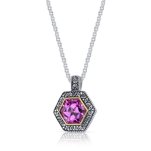 Pink Sapphire Pendant Sterling Silver Hexagon Shape 10 Carats