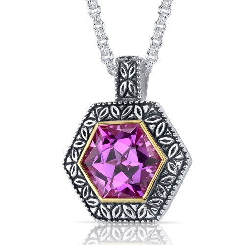 Pink Sapphire Pendant Sterling Silver Hexagon Shape 10 Carats