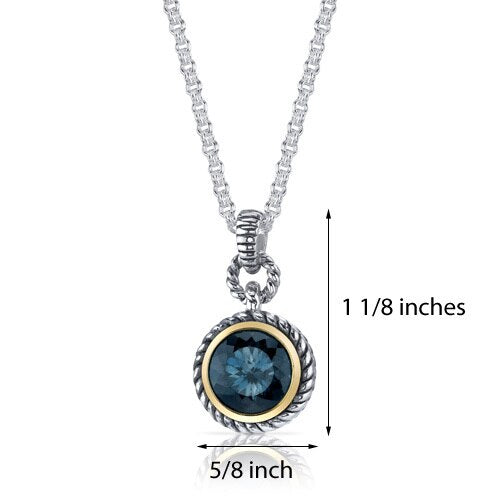 London Blue Topaz Pendant Sterling Silver Round 4.5 Carats