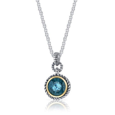 Swiss Blue Topaz Pendant Necklace Sterling Silver Round 4.5 Cts