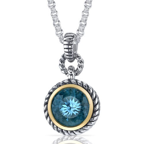 Swiss Blue Topaz Pendant Necklace Sterling Silver Round 4.5 Cts