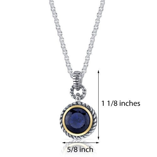 Blue Sapphire Pendant Necklace Sterling Silver Round 5 Carats